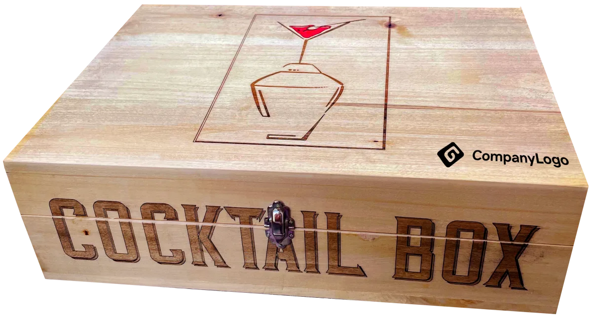 Дървена Cocktail Box с гравирано фирмено лого